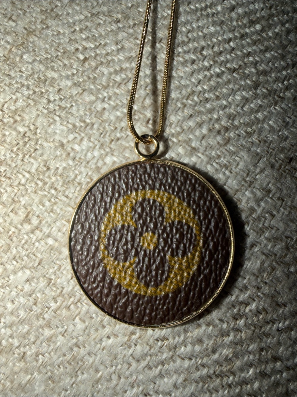 Louis Vuitton Gold-Tone Brown Circle Pendant Necklace
